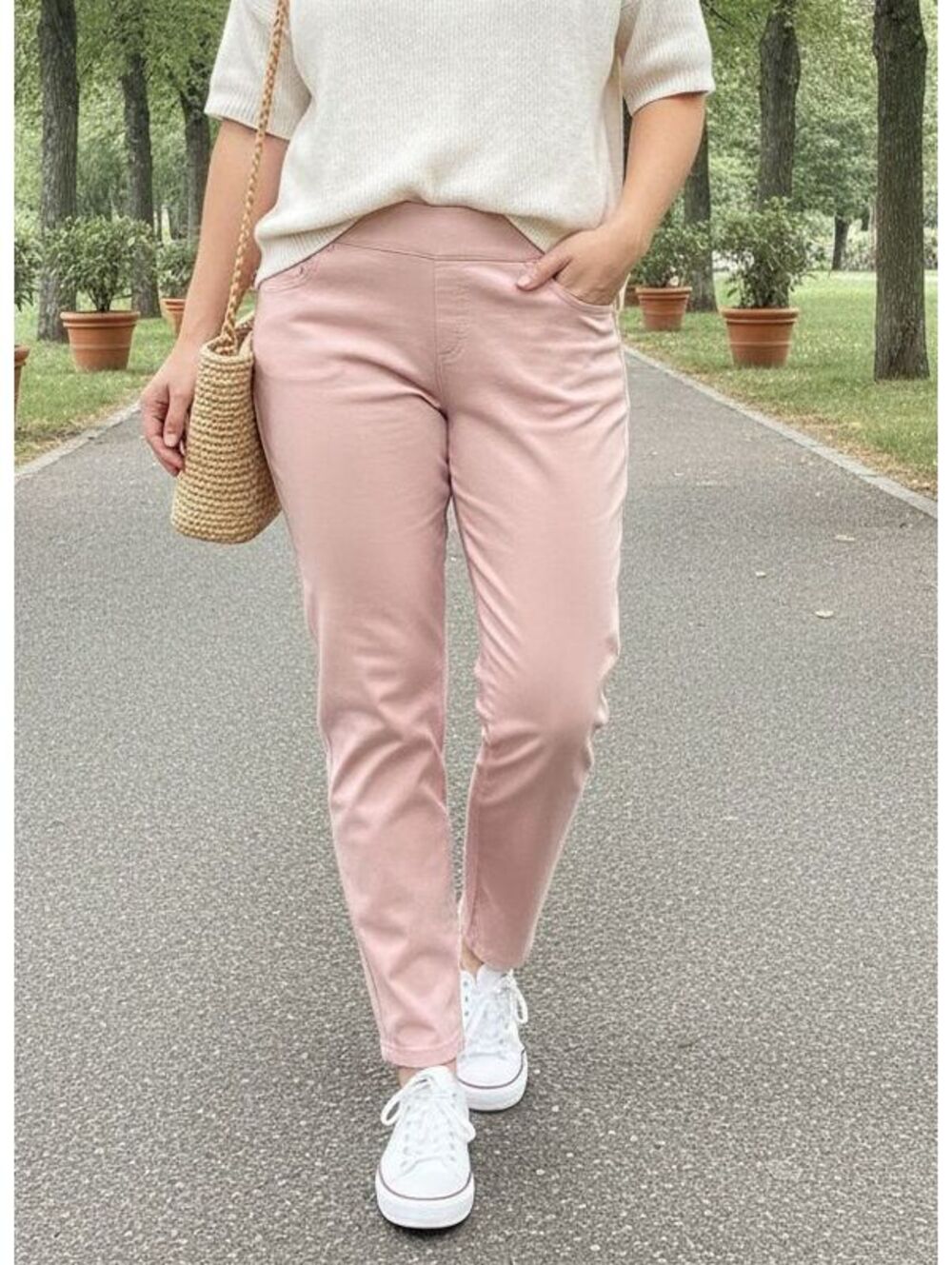 Nina Leonard Blush Pink Pull-On Pants Stretch Elastic Waist Casual Comfort
